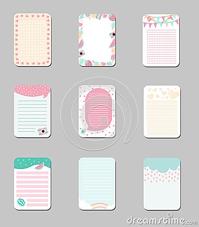 Collection of Cute Cards with Place for Notes, Trendy Templates Can Be Used for Calendar Daily Planner, Note Paper Vector Stock Photo