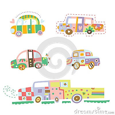 Collection of cute cars Vector Illustration