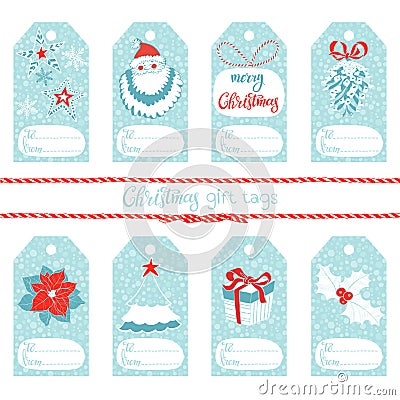 Collection of cute christmas gift tags. Cartoon Illustration