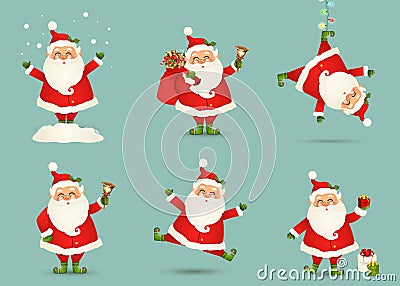 Collection of Cute Christmas Santa Claus isolated. Christmas Set of Cheerful, funny Santa clause for winter holidays. Happy Santa Stock Photo