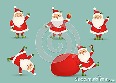 Collection of Cute Christmas Santa Claus isolated. Christmas Set of Cheerful, funny Santa clause for winter holidays. Happy Santa Stock Photo