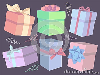 Collection of cute colorful cartoon vector gift box illustrations Cartoon Illustration