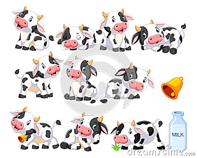 Collection of cute cow with various posing Vector Illustration