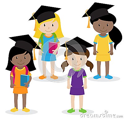 Collection of Cute and Diverse Vector Format Female Students or Graduates Vector Illustration