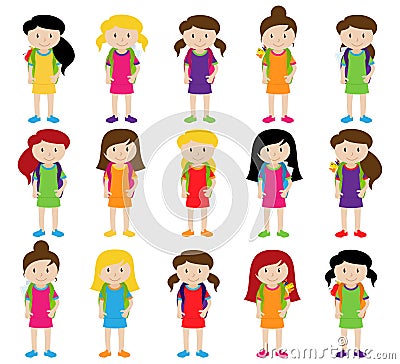 Collection of Cute and Diverse Vector Format Female Students or Graduates Vector Illustration