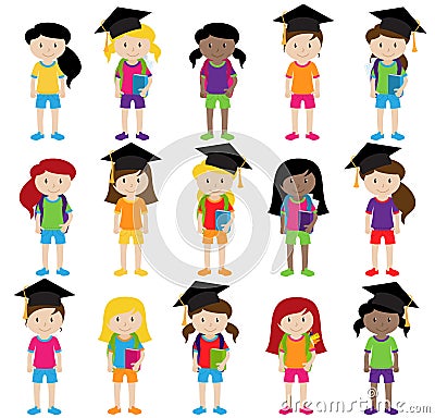 Collection of Cute and Diverse Vector Format Female Students or Graduates Vector Illustration