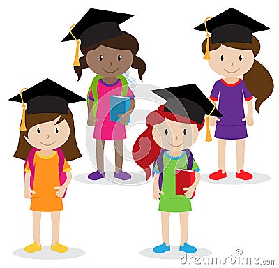 Collection of Cute and Diverse Vector Format Female Students or Graduates Vector Illustration