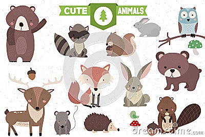 Collection of Cute Forest Animals Vector Illustration
