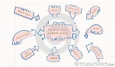 Collection Of Cute Doodle Signs With Arrows Vector Illustration