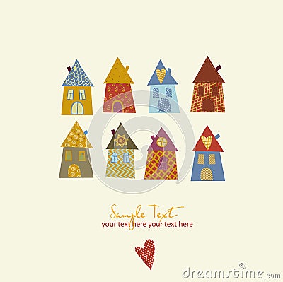 Collection of cute houses in a whimsical childlike Vector Illustration