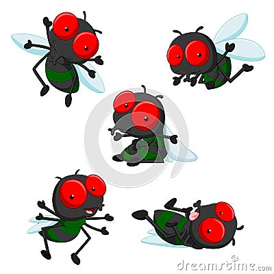 Collection of cute little cartoon flies Vector Illustration