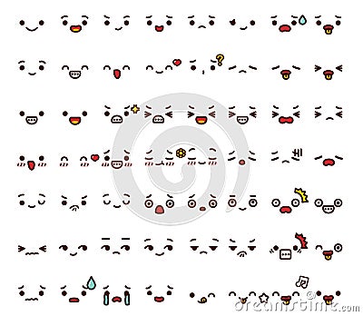 Collection of cute lovely emoticon emoji Doodle cartoon face Stock Photo