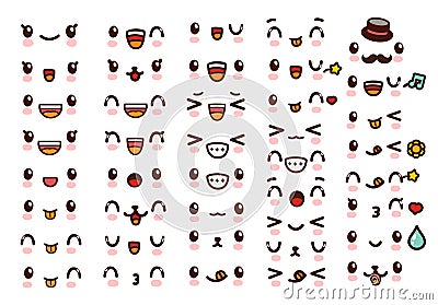 Collection of cute lovely kawaii emoticon emoji Doodle Stock Photo