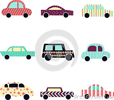 Collection of cute modern cars. Automobile icon Vector Illustration