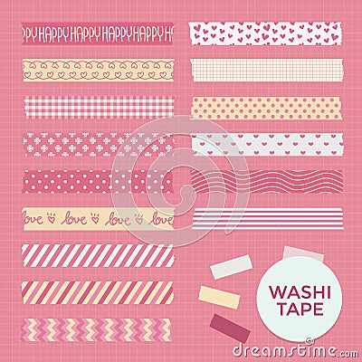Collection of Cute Patterned Washi Tape Strips Vector Illustration