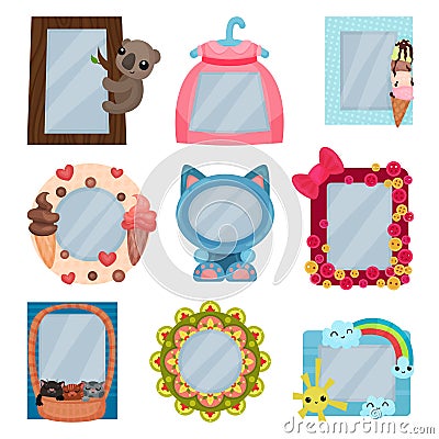 Collection of cute photo frames, album templates for kids with space for photo or text, card, picture frames vector Vector Illustration