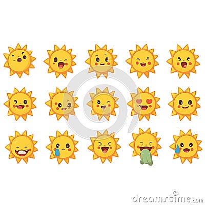 collection of cute Summer sun emoji Stock Photo