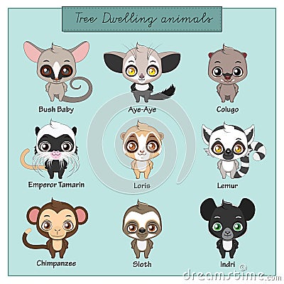 Collection of tree dwelling animals Vector Illustration