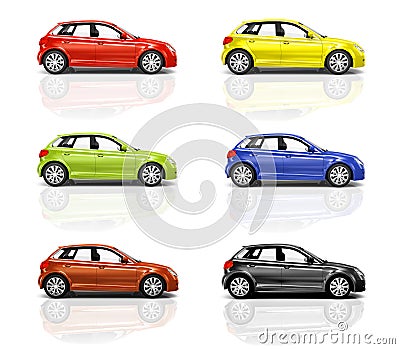 Collection of 3D Hatchback Cars Stock Photo