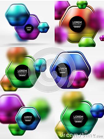 Collection of 3d metal geometric objects, vector techno banners Vector Illustration