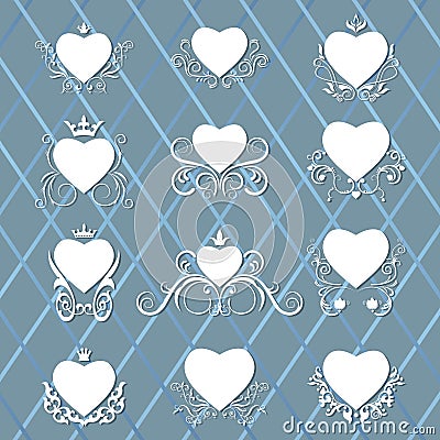 Collection of decorated hearts. Cartoon Illustration