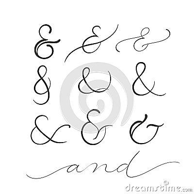 Collection of decoration ampersands. Hand drawn illustration Vector Illustration