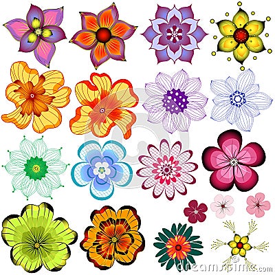 Collection decorative flowers Vector Illustration