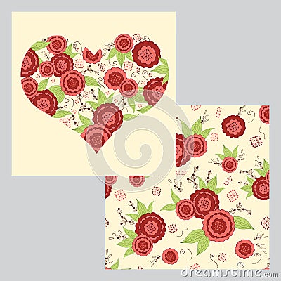 Collection of decorative heart shape with flowers and floral ornaments with flowers. Stock Photo