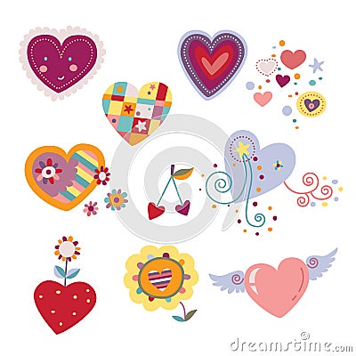 Collection of Decorative Hearts Vector Illustration