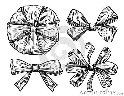 Set of bows. Collection of decorative holiday ribbons for birthday, wedding or Christmas celebration Stock Photo