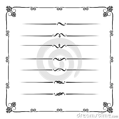 Collection of decorative line elements, border and page rules ve Vector Illustration