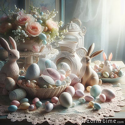 Collection of delicate antique looking Easter objects Stock Photo