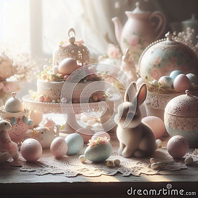 Collection of delicate antique looking Easter objects Stock Photo