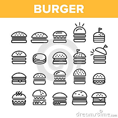 Collection Delicious Burger Sign Icons Set Vector Vector Illustration