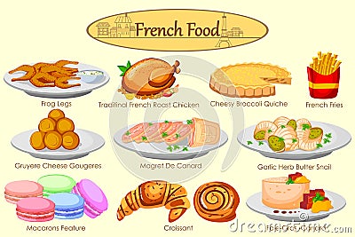 Collection of delicious French food Vector Illustration