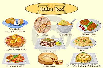 Collection of delicious Italian food Vector Illustration