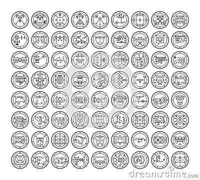 Collection of demon symbols and their sigils. Occult sings set. Vector illustration. Vector Illustration