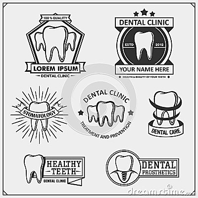 Collection of Dental clinic logos and emblems. Dental icons, signs and design elements. Vector Illustration