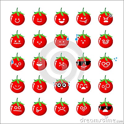 Collection of difference emoticon icon of tomato cartoon on the Vector Illustration