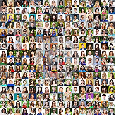 Collection of different caucasian women and men ranging from 18 Stock Photo