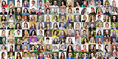 Collection of different caucasian women and men ranging from 18 Stock Photo