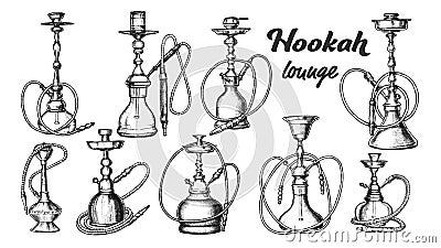 Collection of Different Hookah Set Ink Vector Vector Illustration