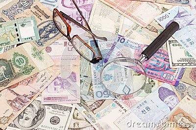 Collection of different money, background Stock Photo