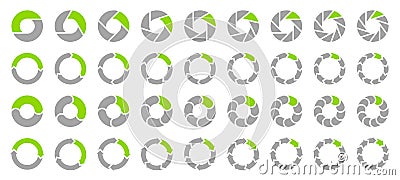 Set Pie Charts Arrows Gray And Green Vector Illustration