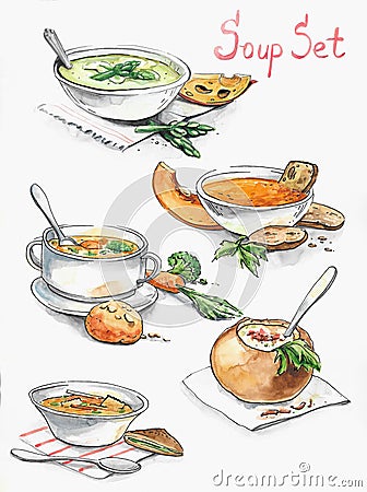 Collection of different soups Stock Photo