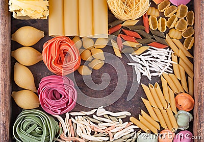 Collection of different types of Italian pasta Stock Photo