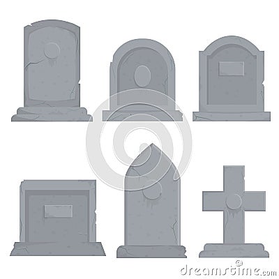 Collection of different various gravestones vector graphic illustration Vector Illustration