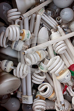 Collection Of Discarded Light Bulbs At Recycling Event Editorial Stock Photo