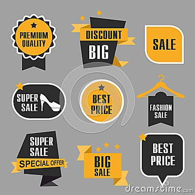 Collection of discount badges, Super sale, big sale on flat designe Stock Photo