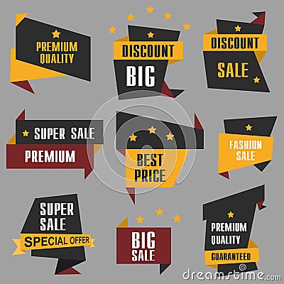 Collection of discount badges, Super sale, big sale on flat designe Stock Photo